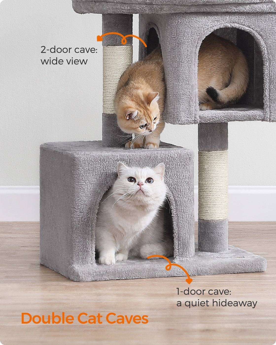 Cat Tree Tower 67 cm for Kittens up to 3 kg 2 Caves Light Grey - image 14