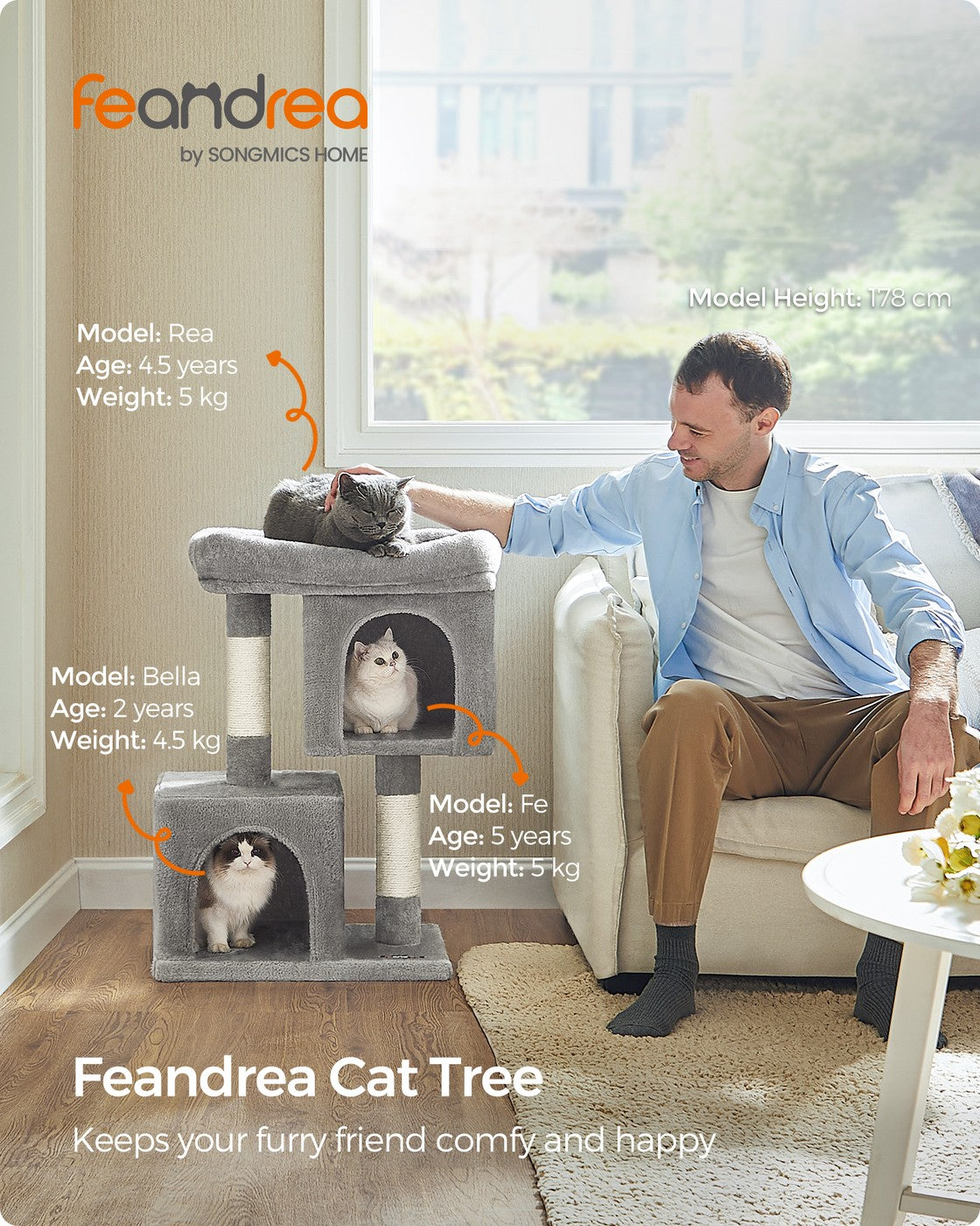 Cat Tree Tower 67 cm for Kittens up to 3 kg 2 Caves Light Grey - image 16