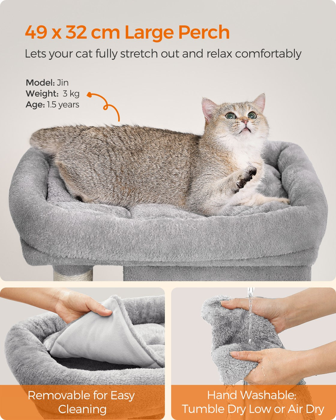 Cat Tree Tower 67 cm for Kittens up to 3 kg 2 Caves Light Grey - image 17