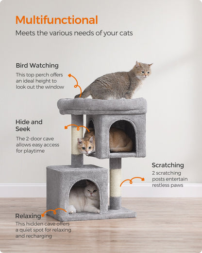 Cat Tree Tower 67 cm for Kittens up to 3 kg 2 Caves Light Grey - image 18