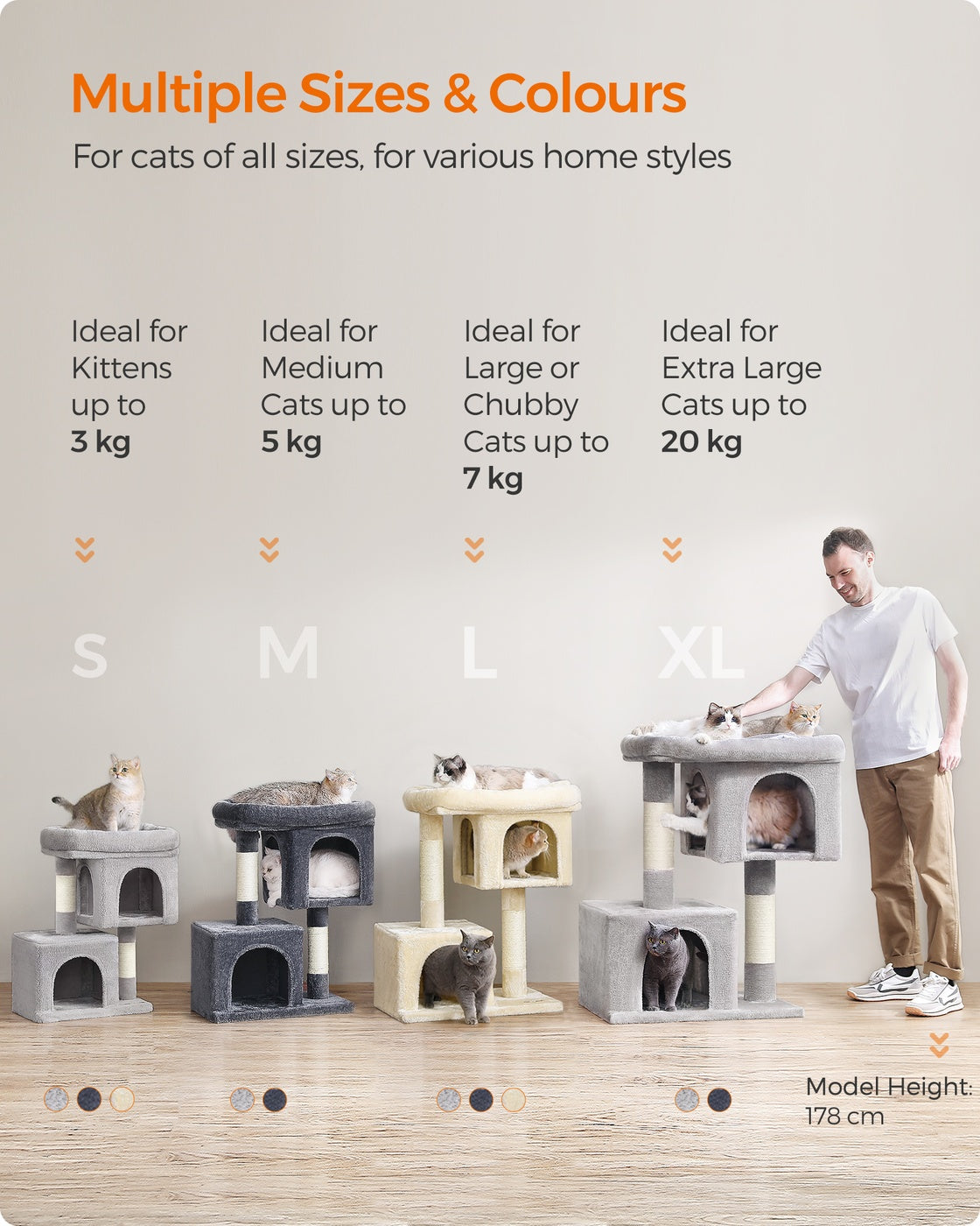 Cat Tree Tower 67 cm for Kittens up to 3 kg 2 Caves Light Grey - image 22
