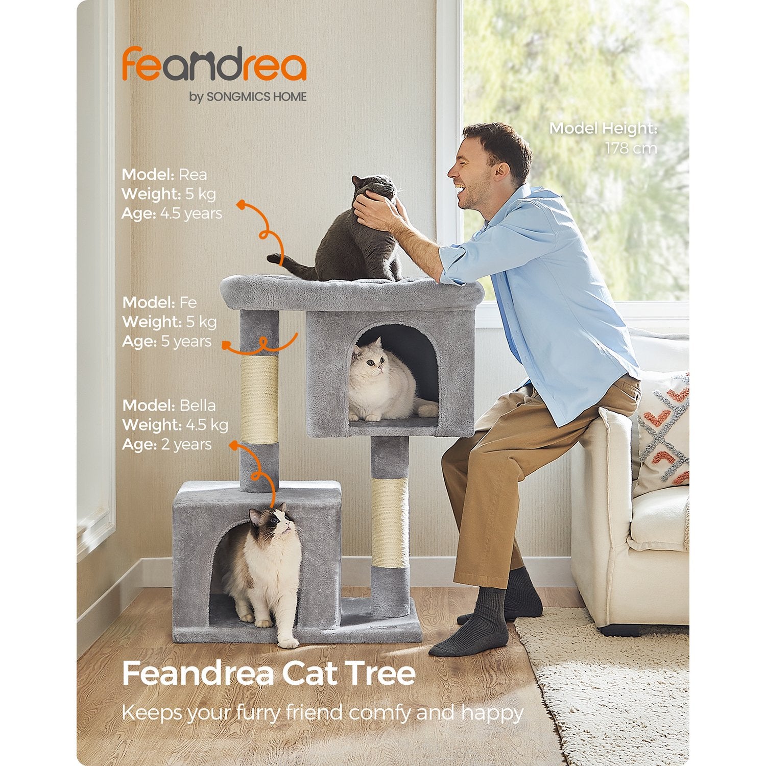 101 cm Cat Tower with 2 Cat Caves - image 3