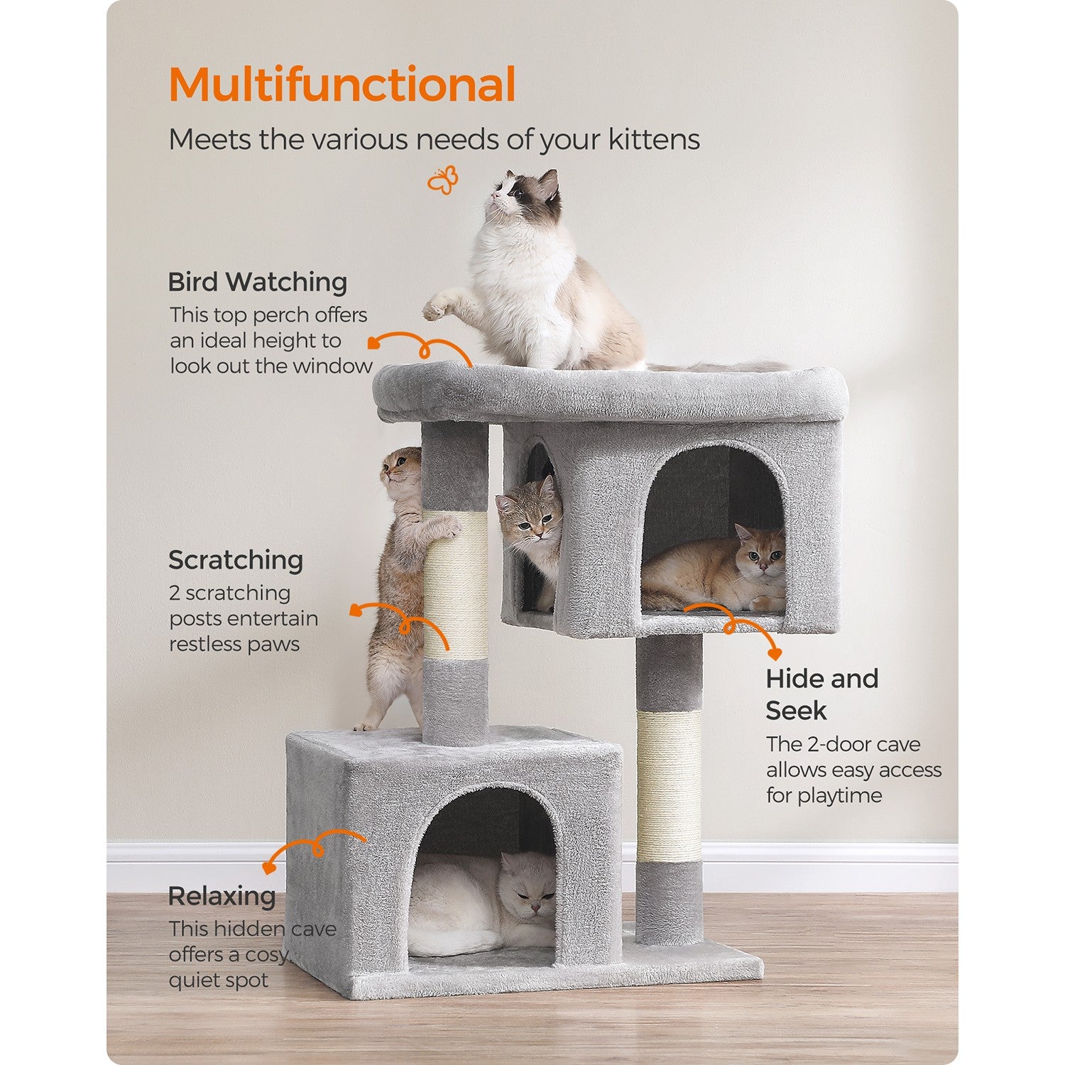101 cm Cat Tower with 2 Cat Caves - image 5