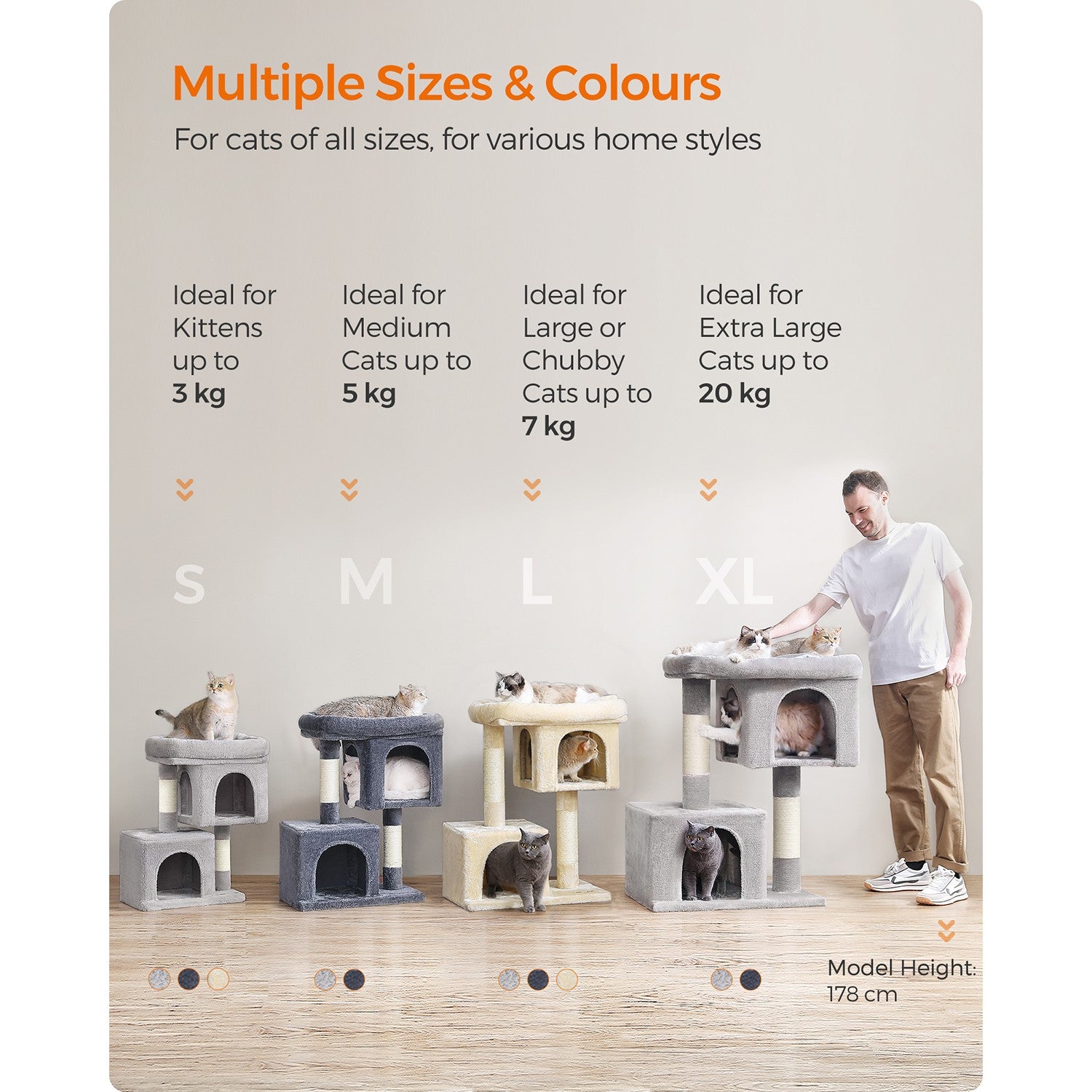 101 cm Cat Tower with 2 Cat Caves - image 8