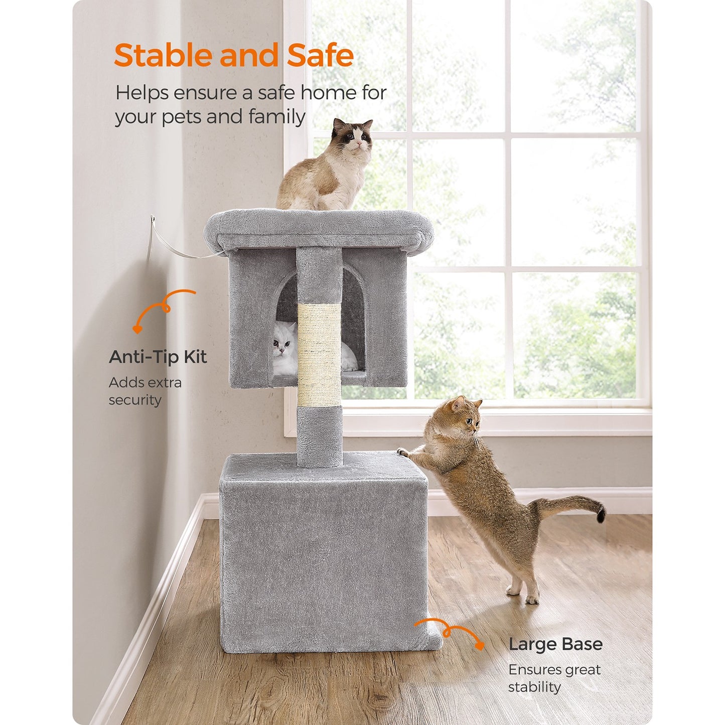 101 cm Cat Tower with 2 Cat Caves - image 10