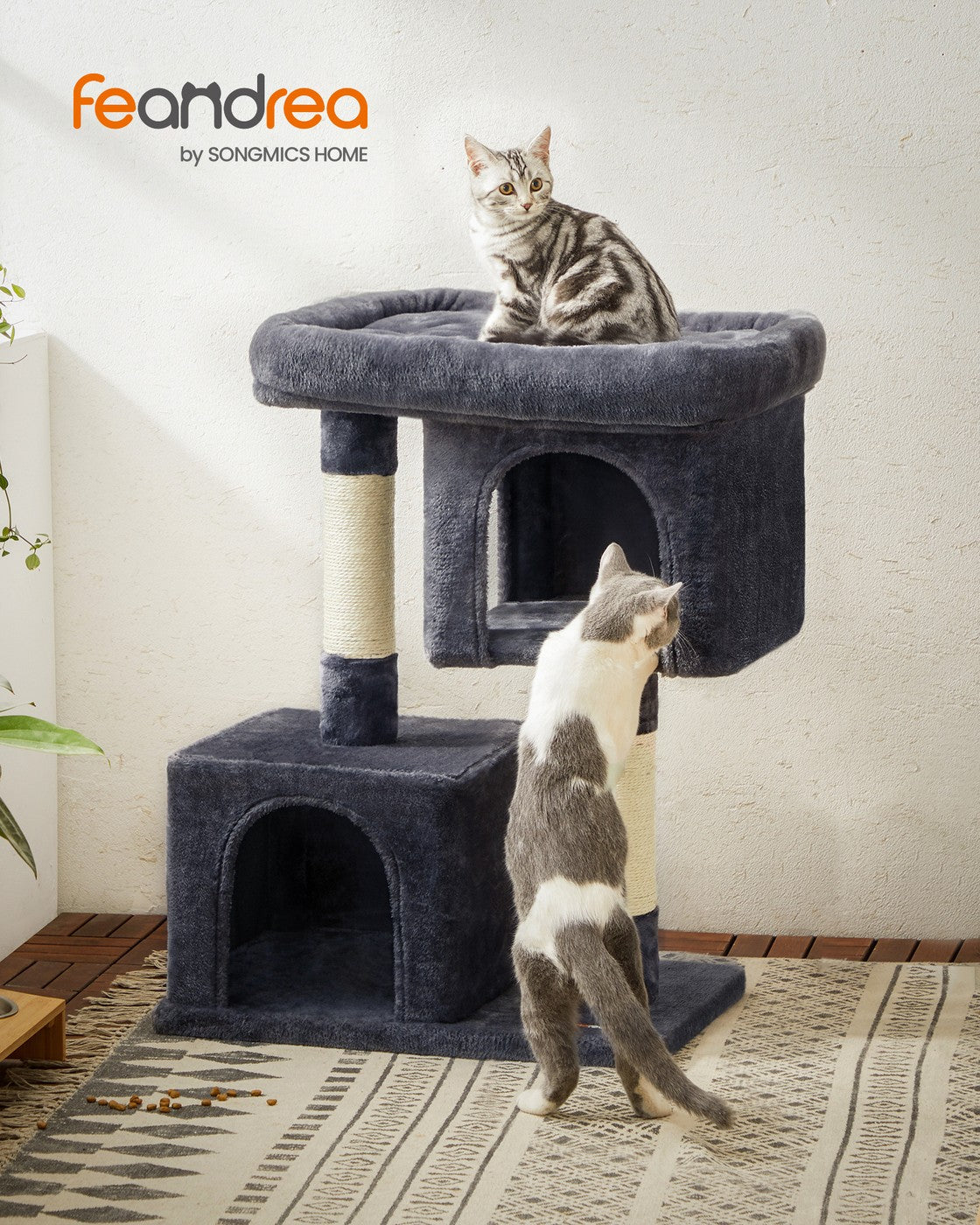 Cat Tree Tower 67 cm for Kittens up to 3 kg 2 Caves Light Grey - image 61