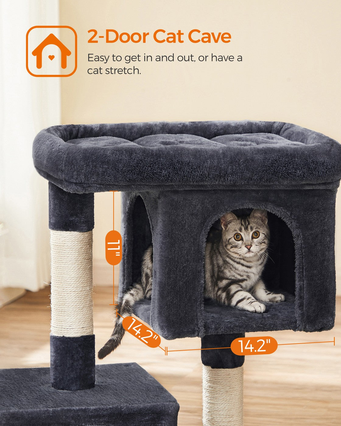 Cat Tree Tower 67 cm for Kittens up to 3 kg 2 Caves Light Grey - image 63