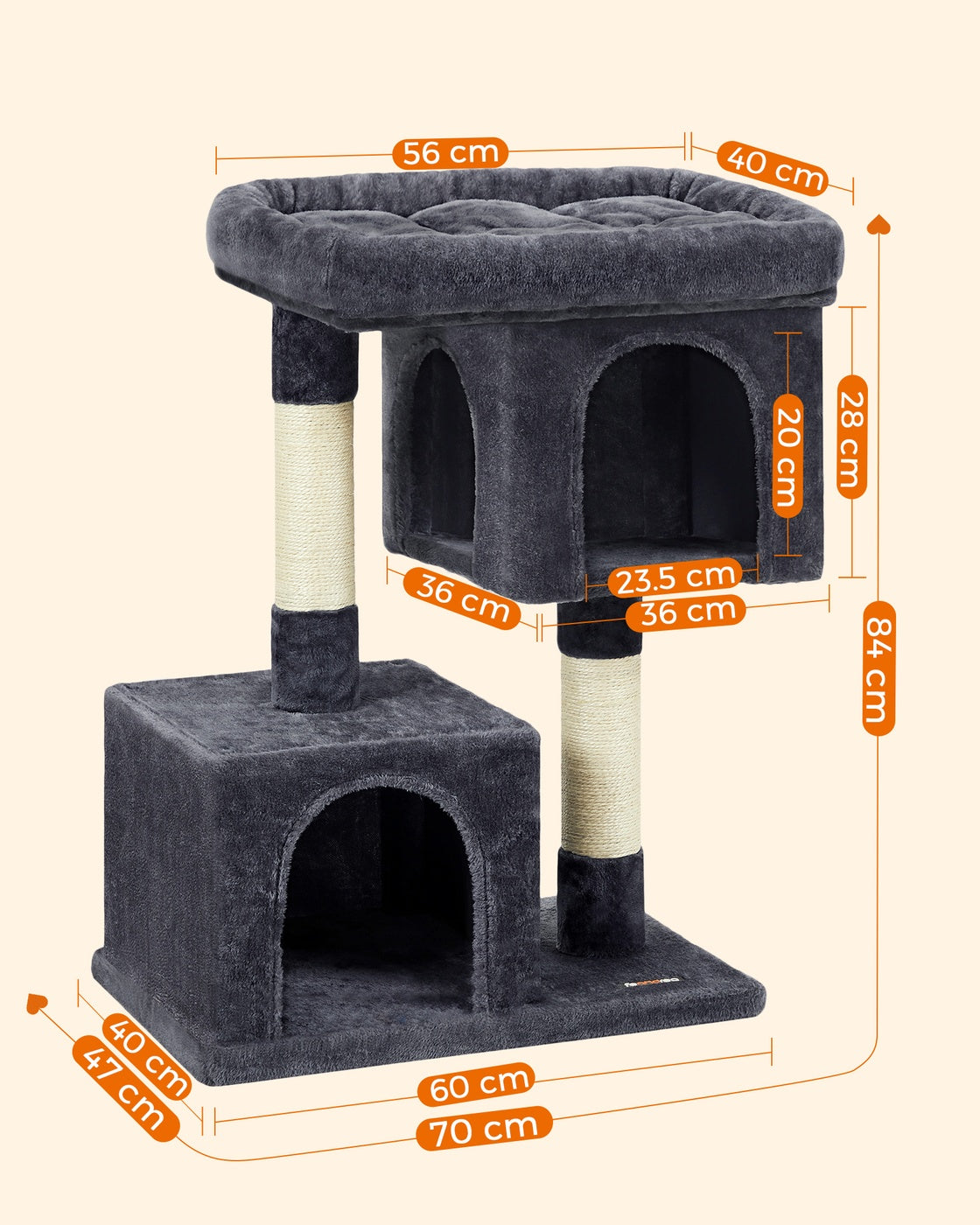 Cat Tree Tower 67 cm for Kittens up to 3 kg 2 Caves Light Grey - image 65