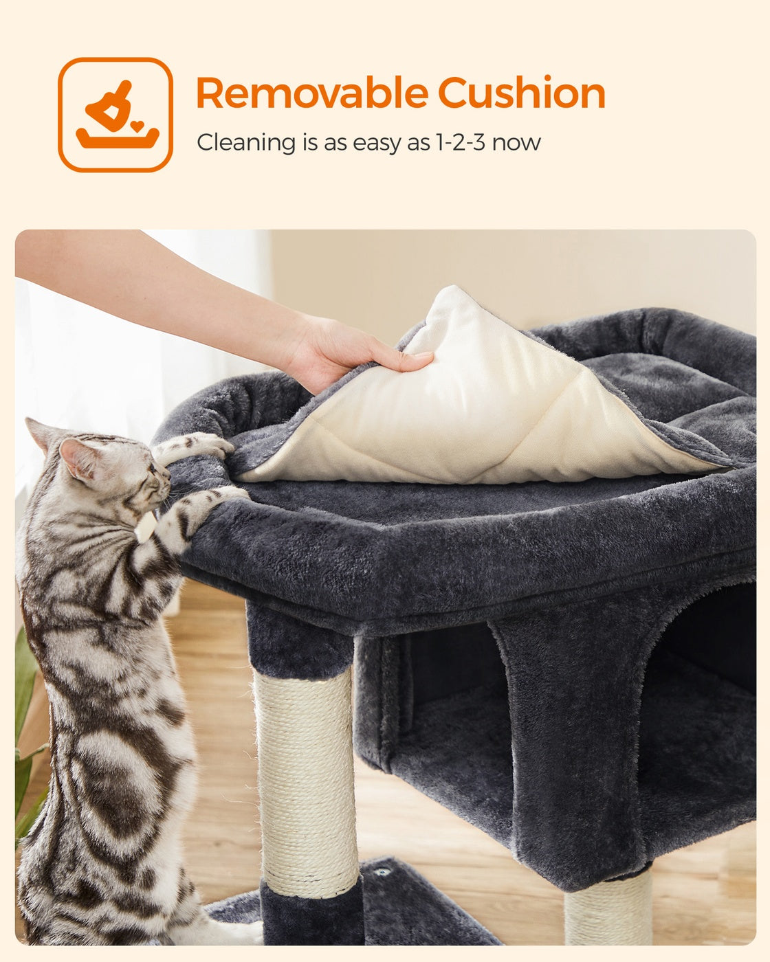 Cat Tree Tower 67 cm for Kittens up to 3 kg 2 Caves Light Grey - image 68