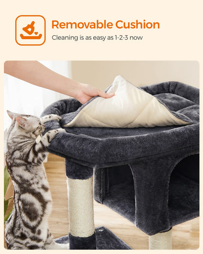 Cat Tree Tower 67 cm for Kittens up to 3 kg 2 Caves Light Grey - image 68