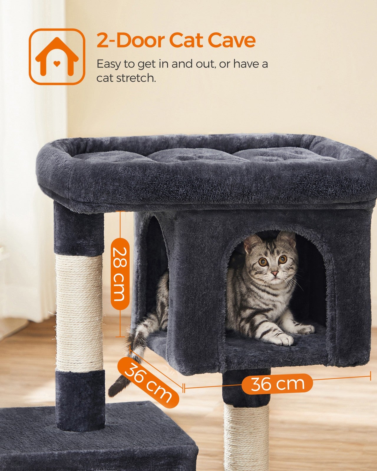 Cat Tree Tower 67 cm for Kittens up to 3 kg 2 Caves Light Grey - image 70