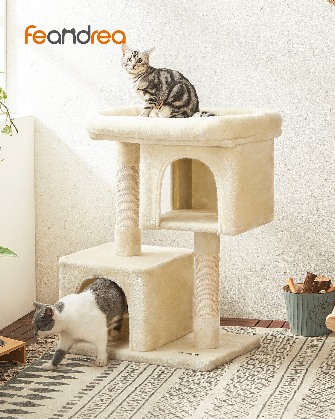 Cat Tree Tower 67 cm for Kittens up to 3 kg 2 Caves Light Grey - image 74