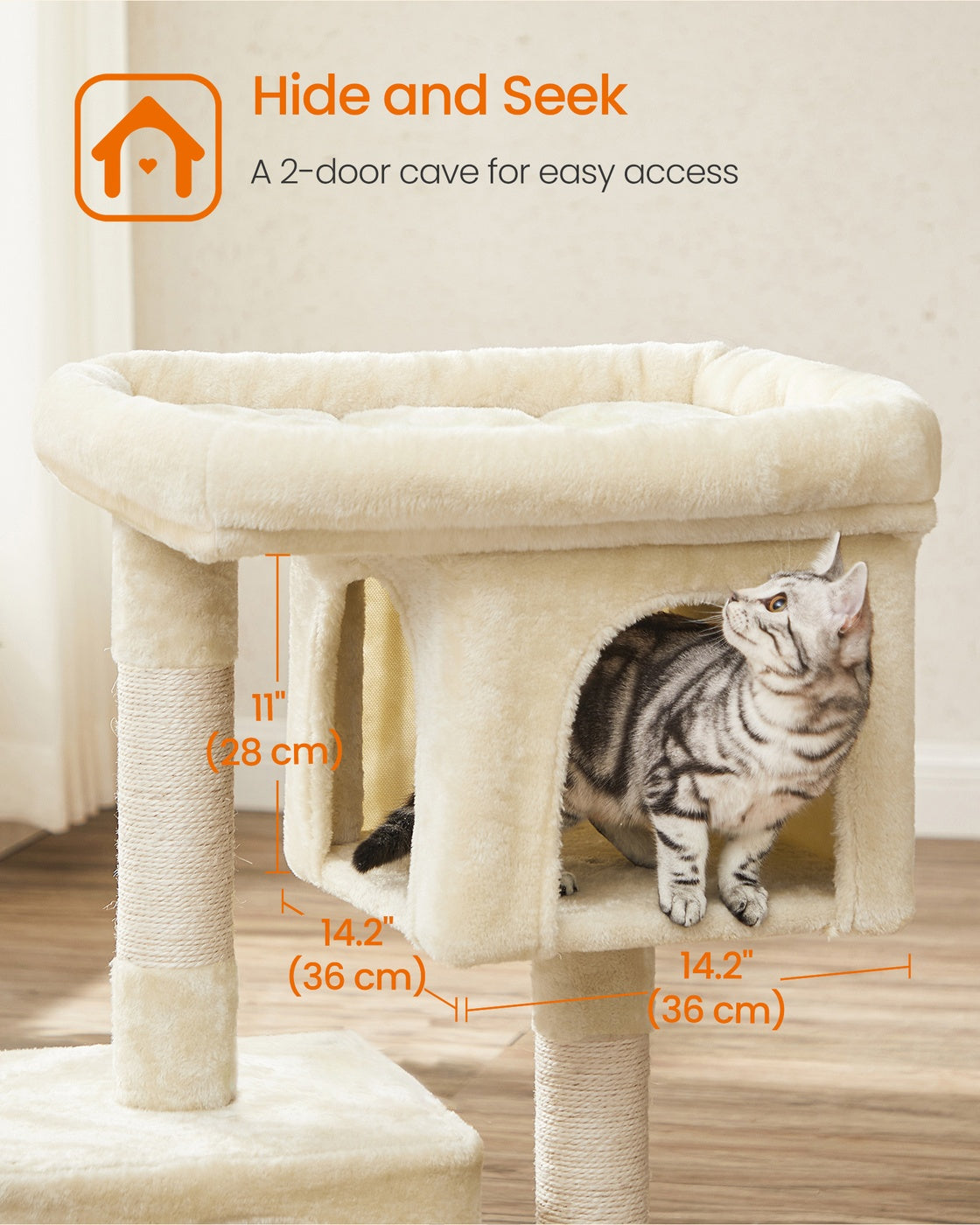 Cat Tree Tower 67 cm for Kittens up to 3 kg 2 Caves Light Grey - image 76