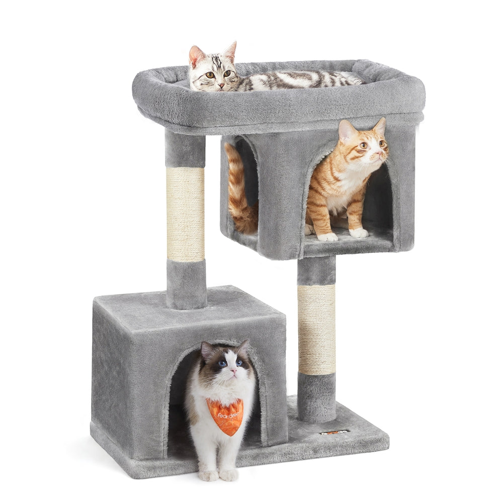 Cat Tree Tower 67 cm for Kittens up to 3 kg 2 Caves Light Grey - image 51