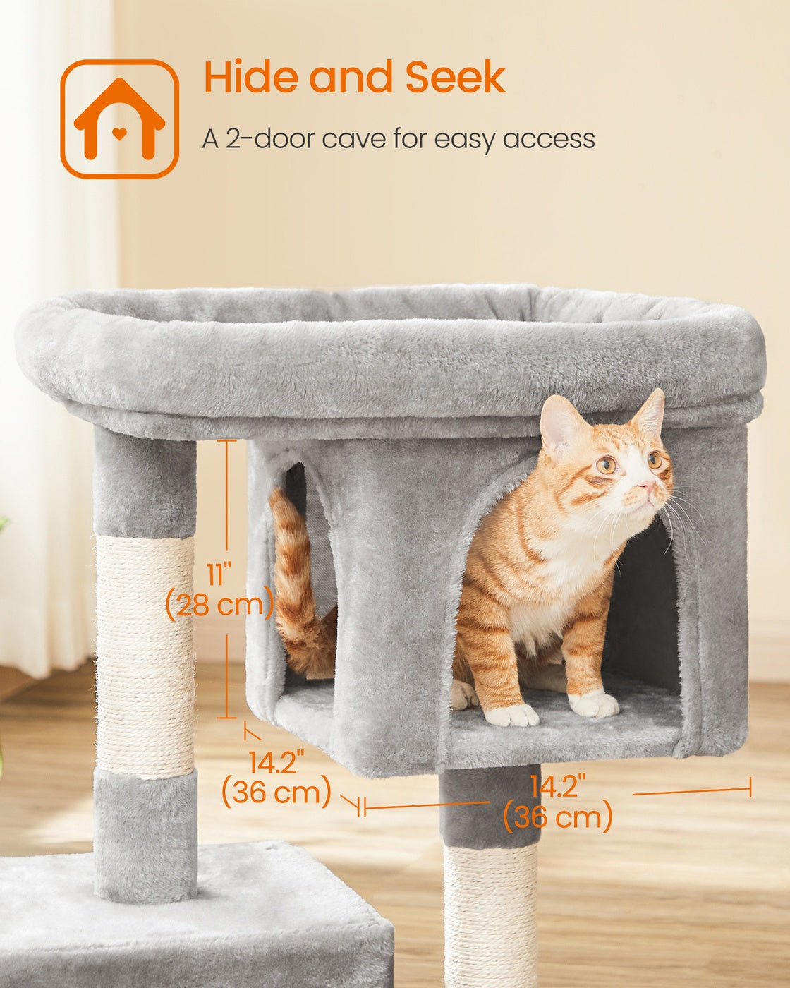 Cat Tree Tower 67 cm for Kittens up to 3 kg 2 Caves Light Grey - image 55