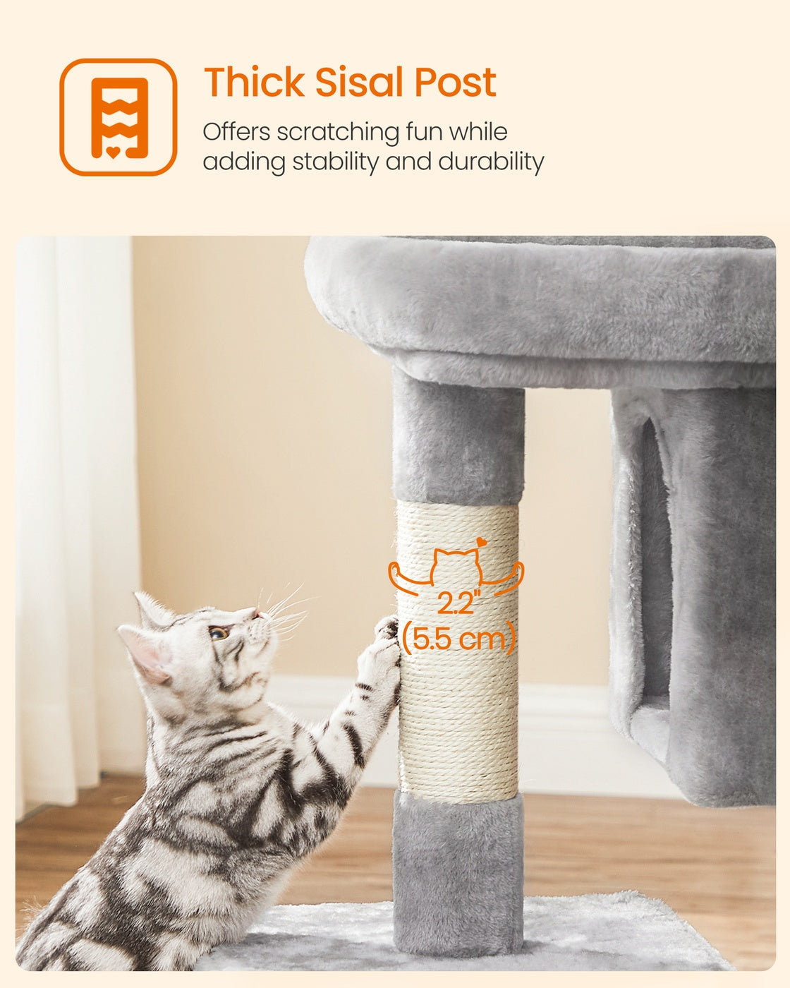 Cat Tree Tower 67 cm for Kittens up to 3 kg 2 Caves Light Grey - image 56
