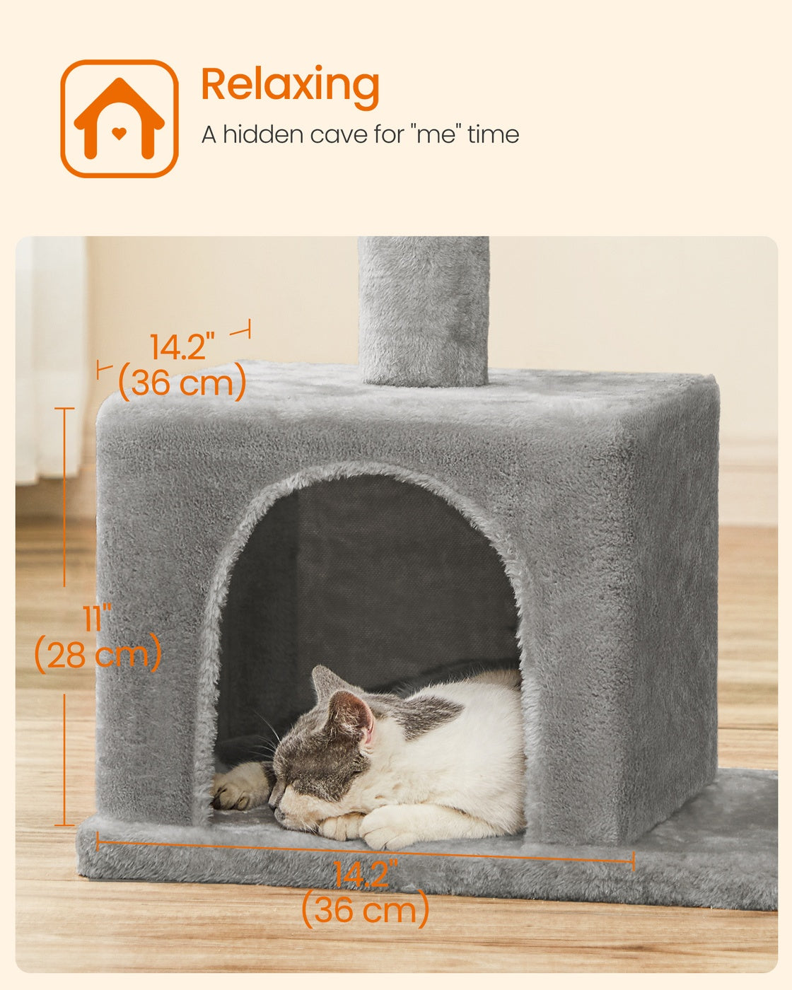 Cat Tree Tower 67 cm for Kittens up to 3 kg 2 Caves Light Grey - image 58