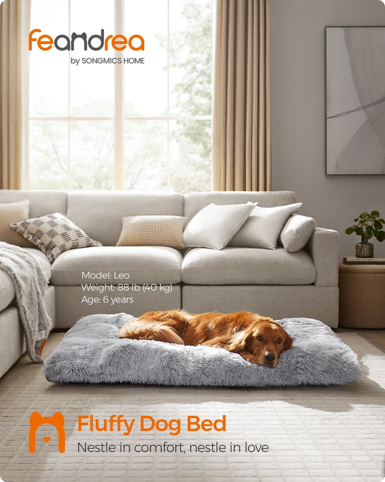 Large Fluffy Dog Bed Grey Ombré - image 3
