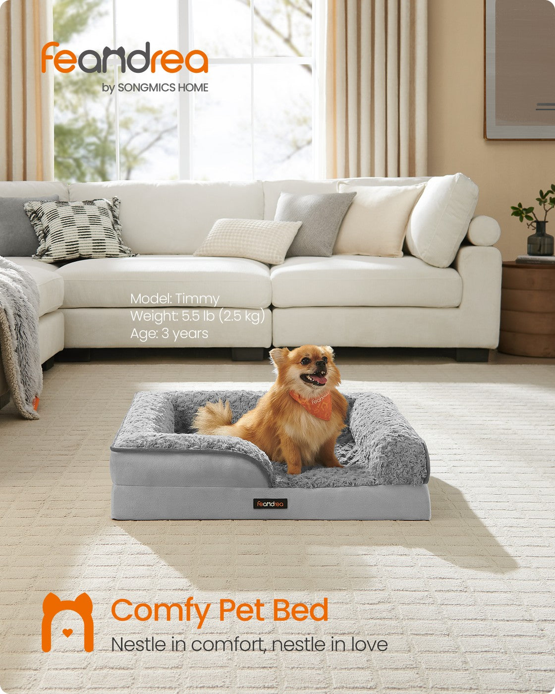 Memory Foam Dog Bed with Sides Dove Grey - image 26