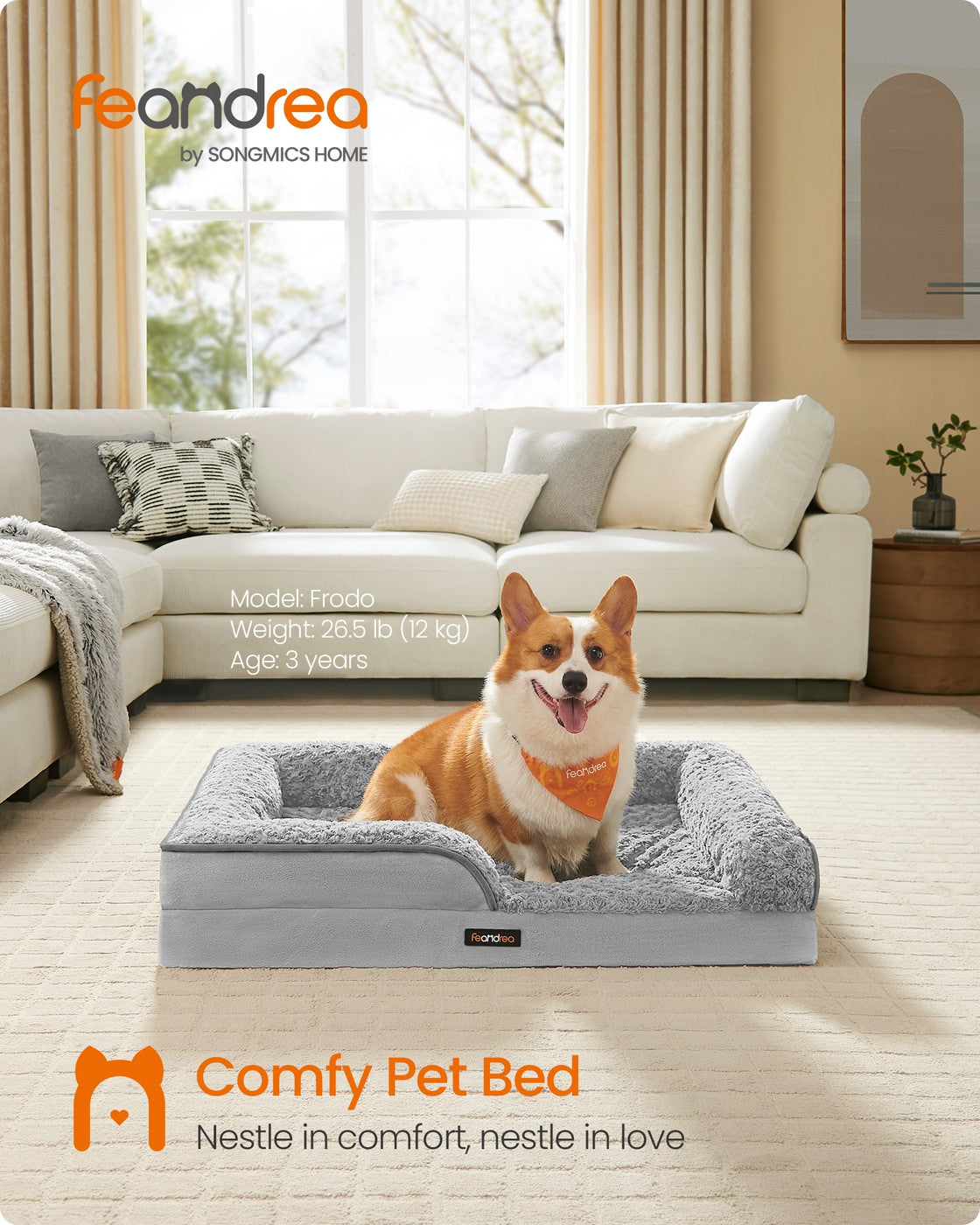 Memory Foam Dog Bed with Sides Dove Grey - image 32