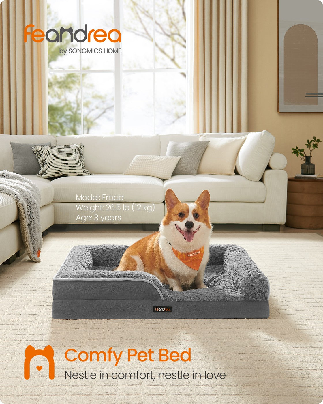 Memory Foam Dog Bed with Sides Dove Grey - image 38