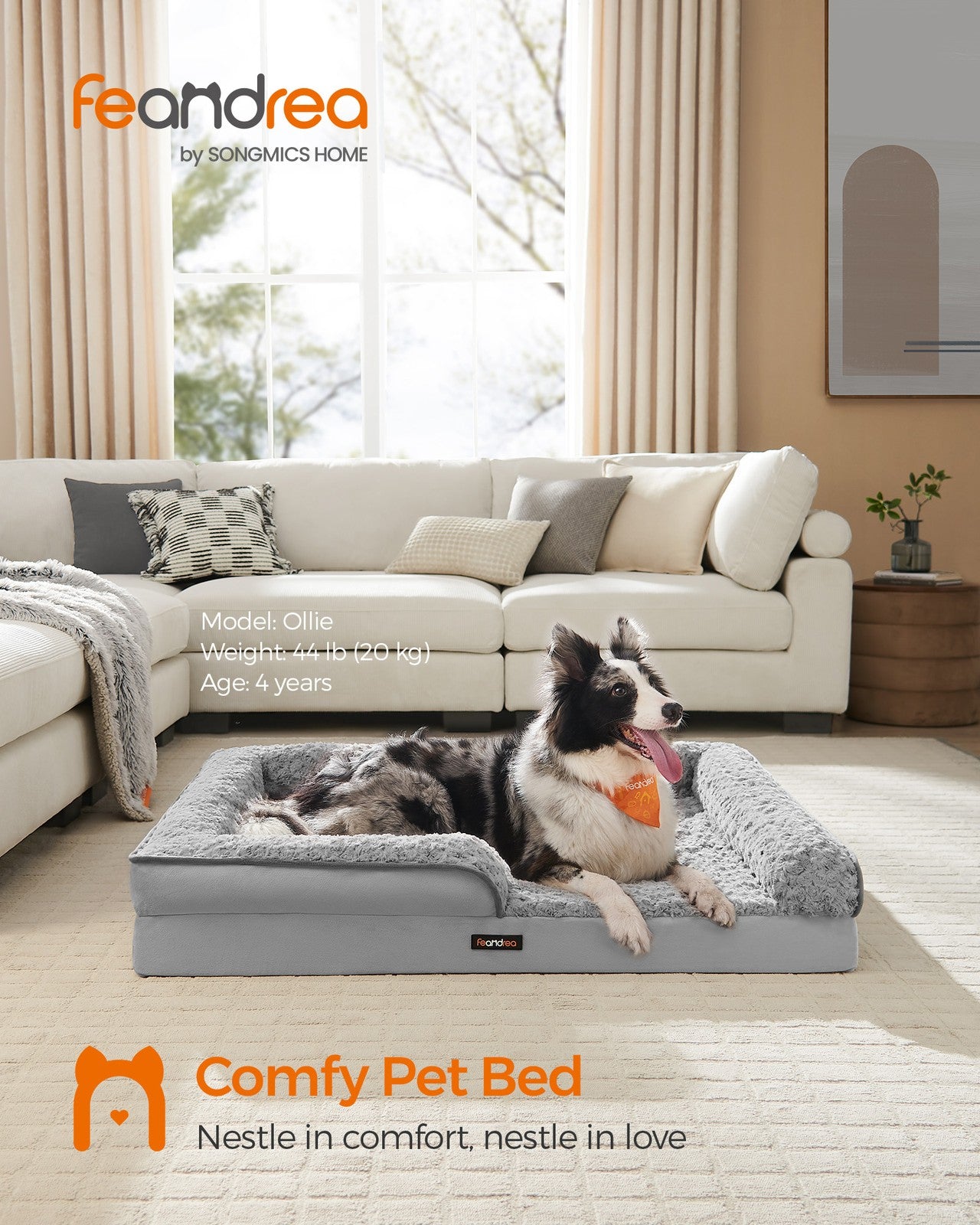Memory Foam Dog Bed with Sides Dove Grey - image 2
