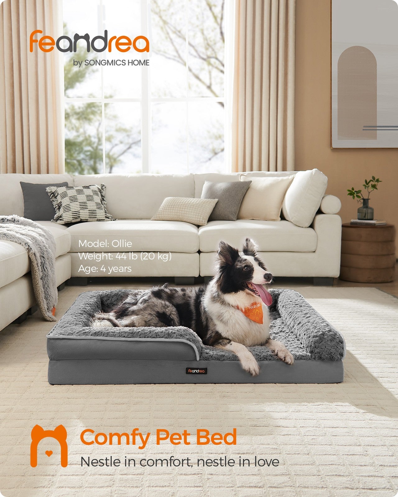 Memory Foam Dog Bed with Sides Dove Grey - image 8
