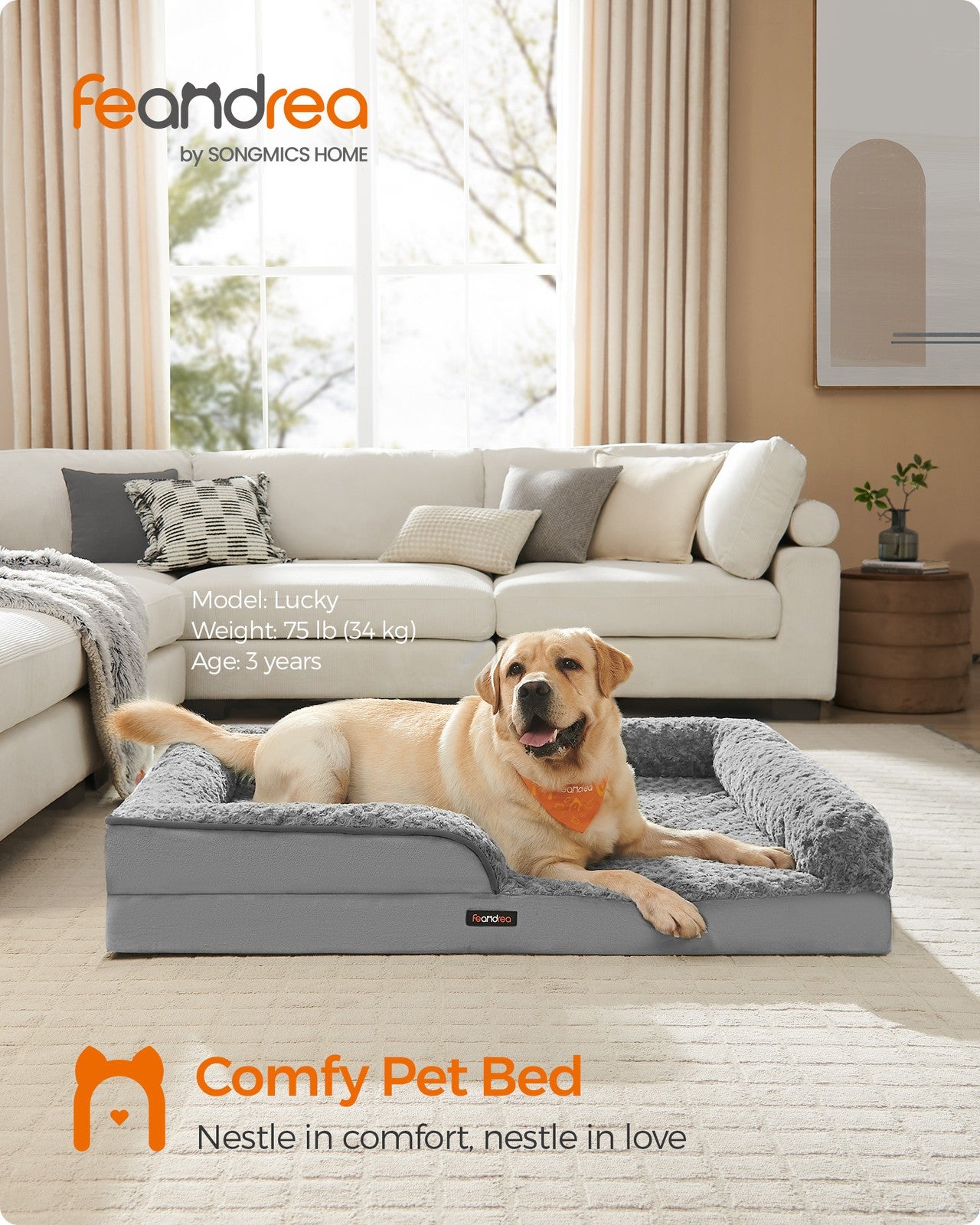 Memory Foam Dog Bed with Sides Dove Grey - image 14