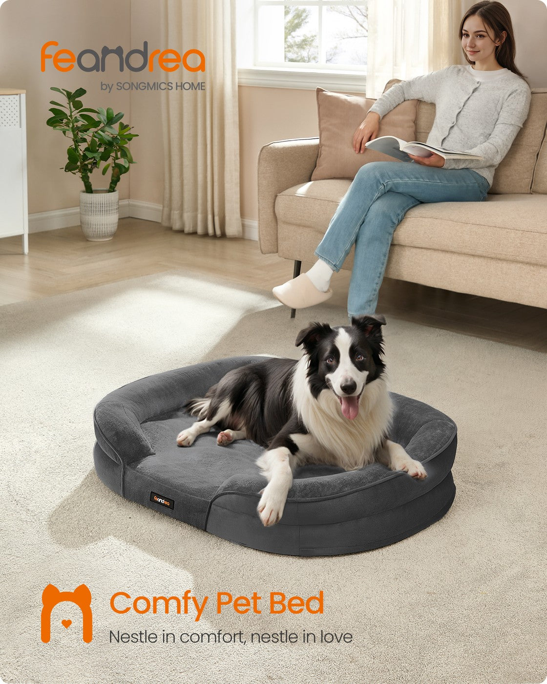 Dog Bed Orthopaedic Dog Sofa 91 x 68 x 18 cm Light Grey - image 26