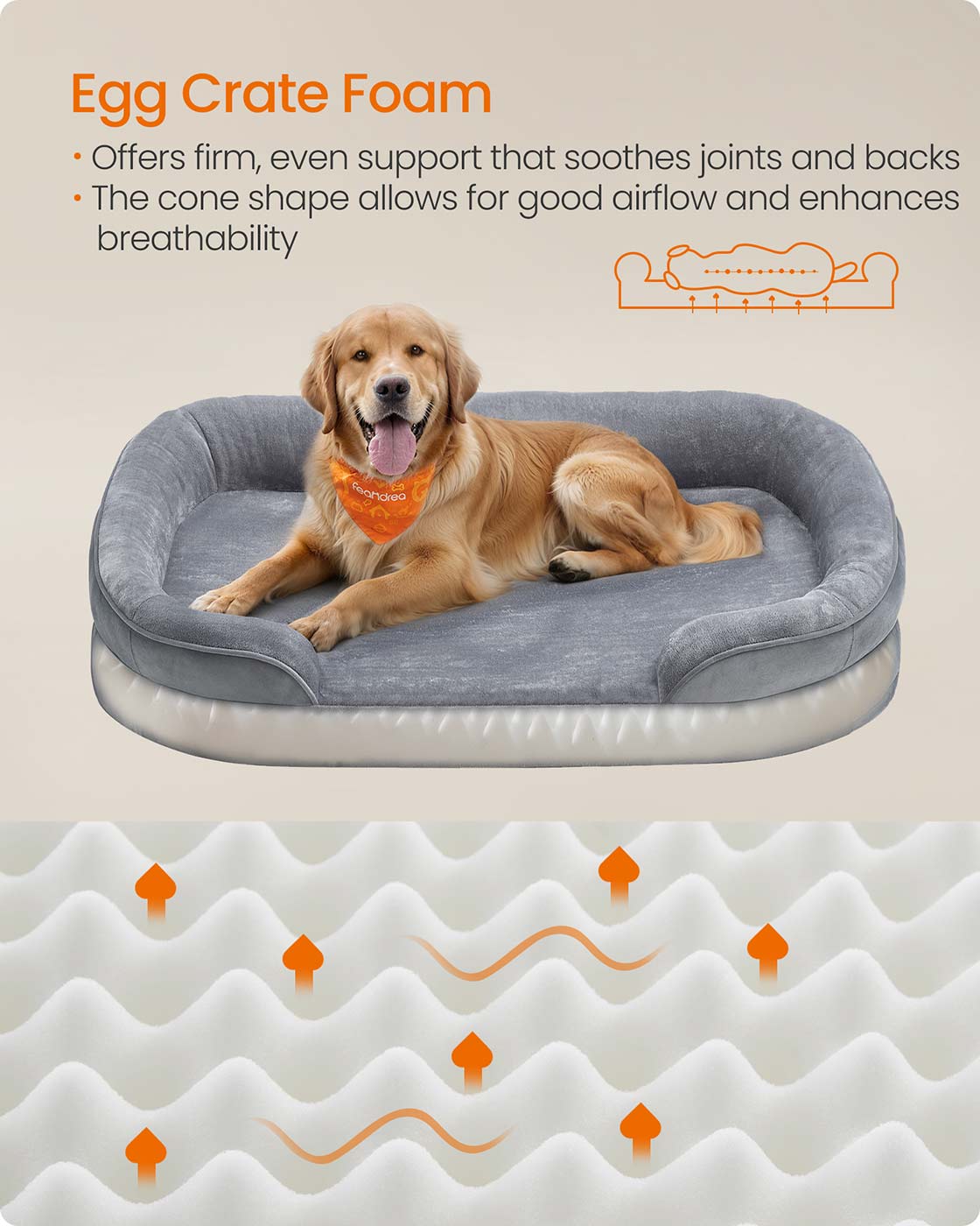 Dog Bed Orthopaedic Dog Sofa 91 x 68 x 18 cm Light Grey - image 9