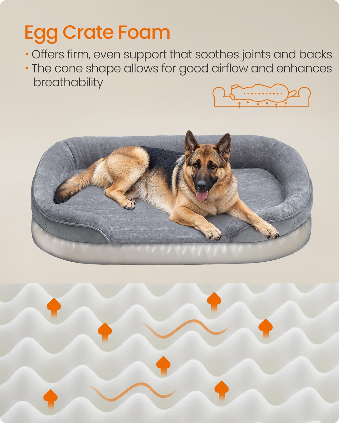 Dog Bed Orthopaedic Dog Sofa 91 x 68 x 18 cm Light Grey - image 21
