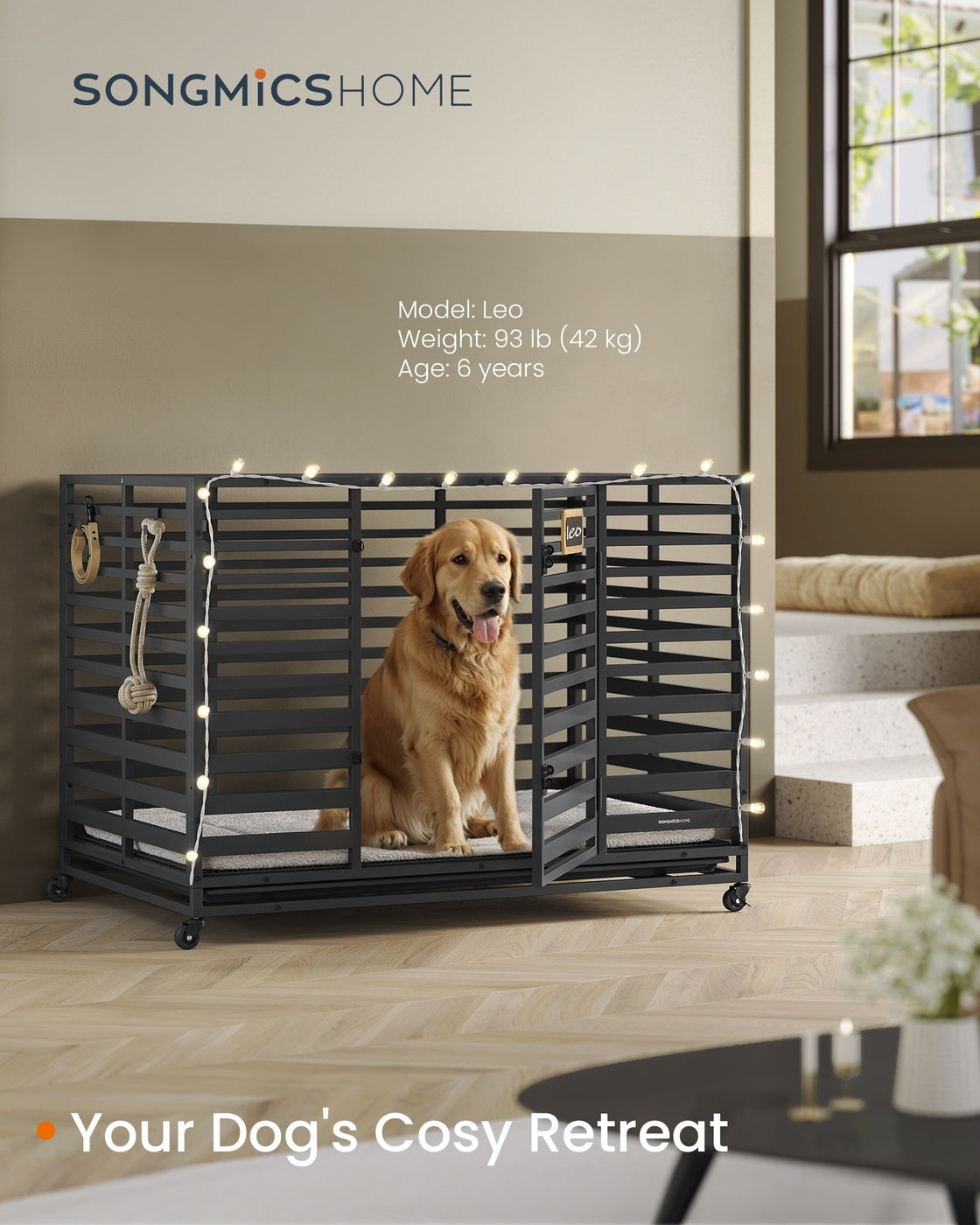 Heavy-Duty Dog Crate Cage for Large Dogs 107 x 70 x 82.5 cm Ink Black - image 8