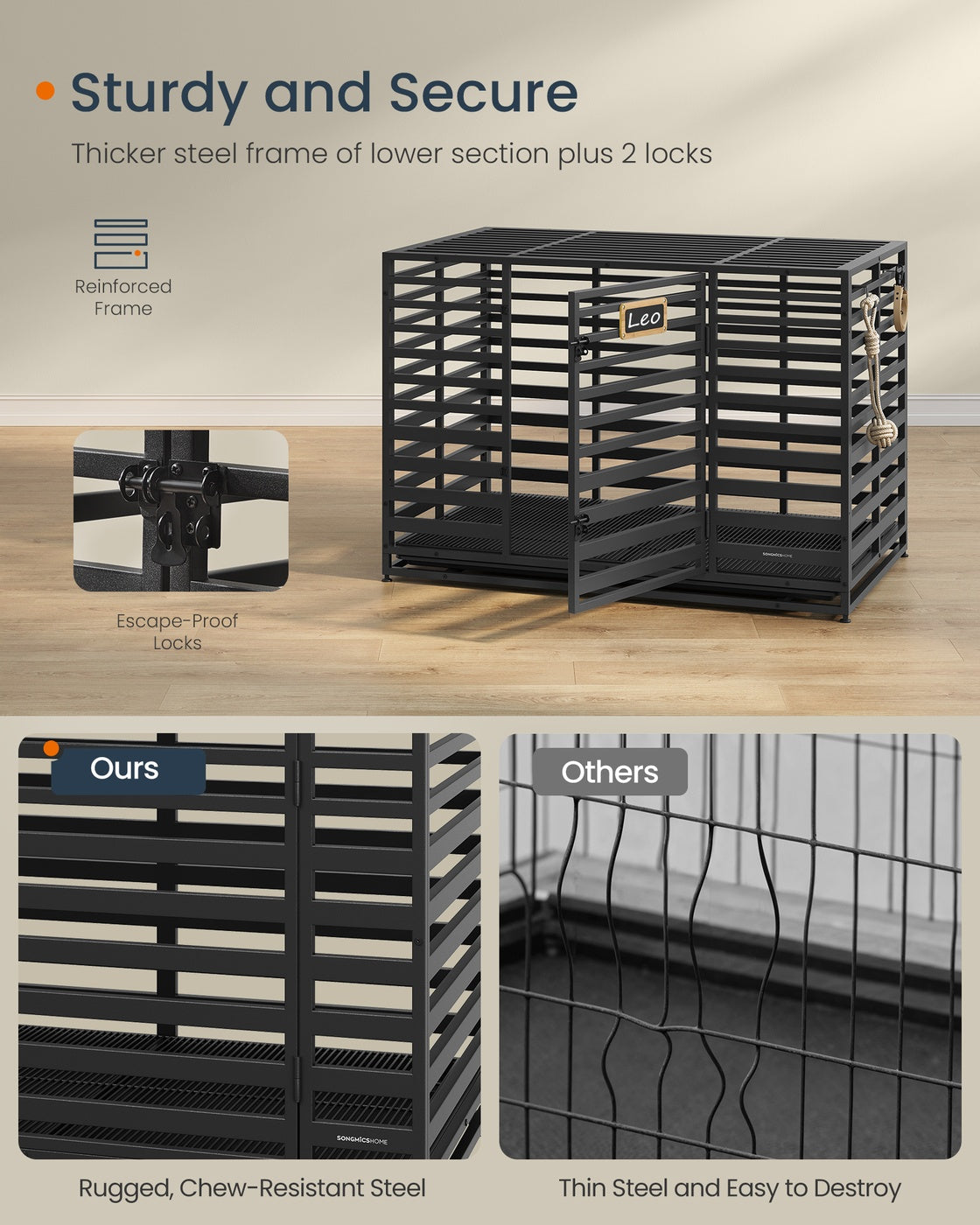 Heavy-Duty Dog Crate Cage for Large Dogs 107 x 70 x 82.5 cm Ink Black - image 9