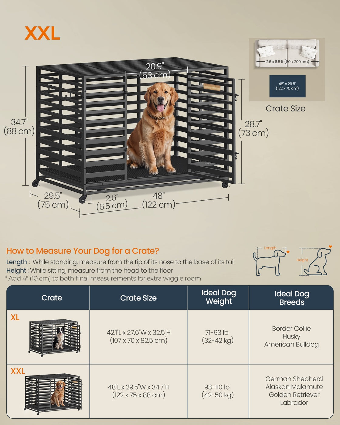 Heavy-Duty Dog Crate Cage for Large Dogs 107 x 70 x 82.5 cm Ink Black - image 11