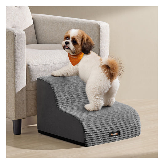 2-Step Dog Stairs Corduroy Dog Steps for Bed Slate Grey - image 1