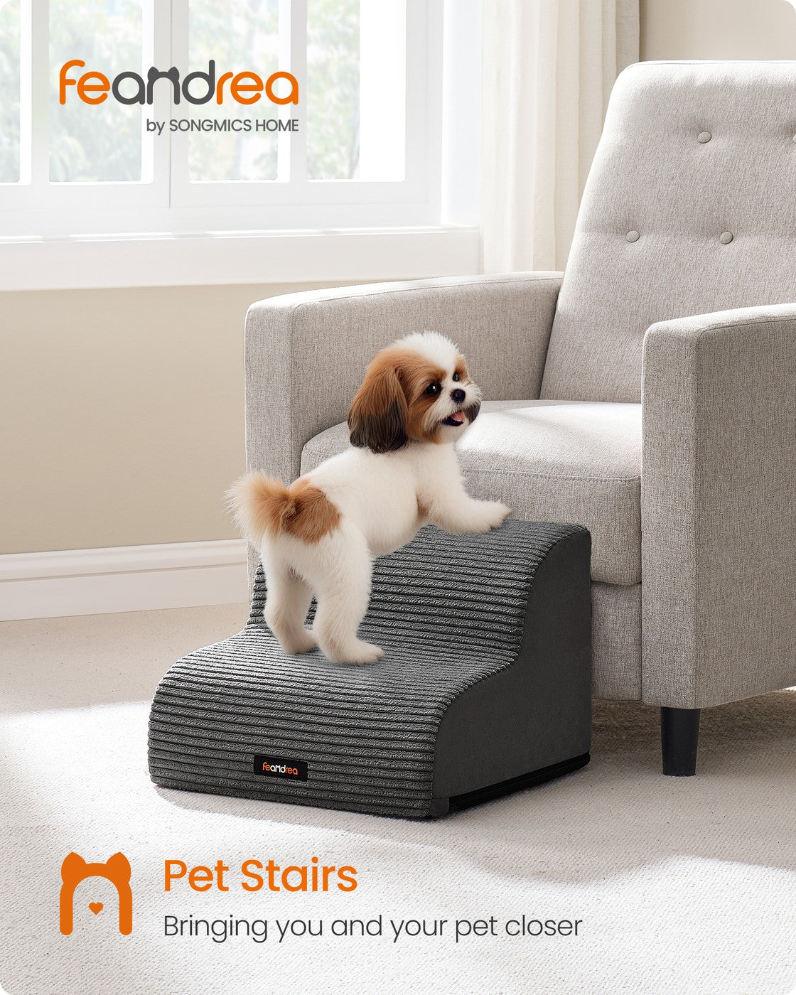 2-Step Dog Stairs Corduroy Dog Steps for Bed Slate Grey - image 2