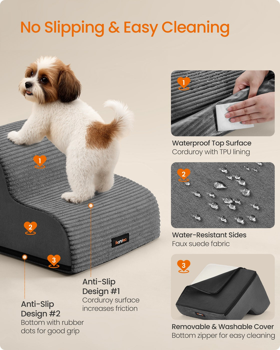 2-Step Dog Stairs Corduroy Dog Steps for Bed Slate Grey - image 5