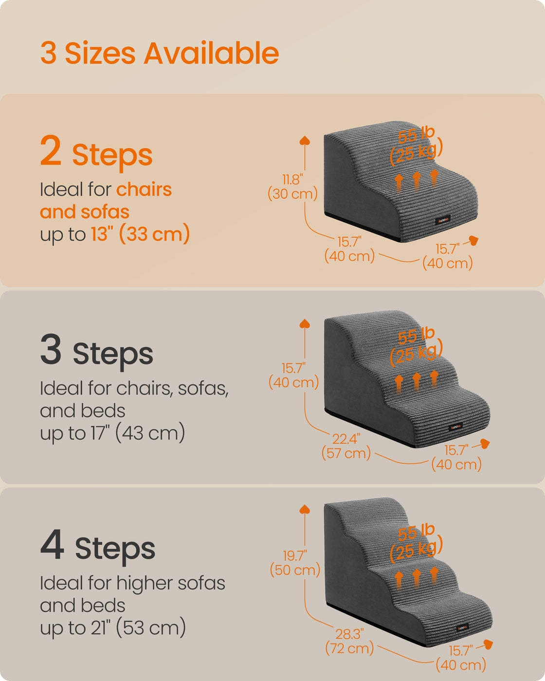 2-Step Dog Stairs Corduroy Dog Steps for Bed Slate Grey - image 6