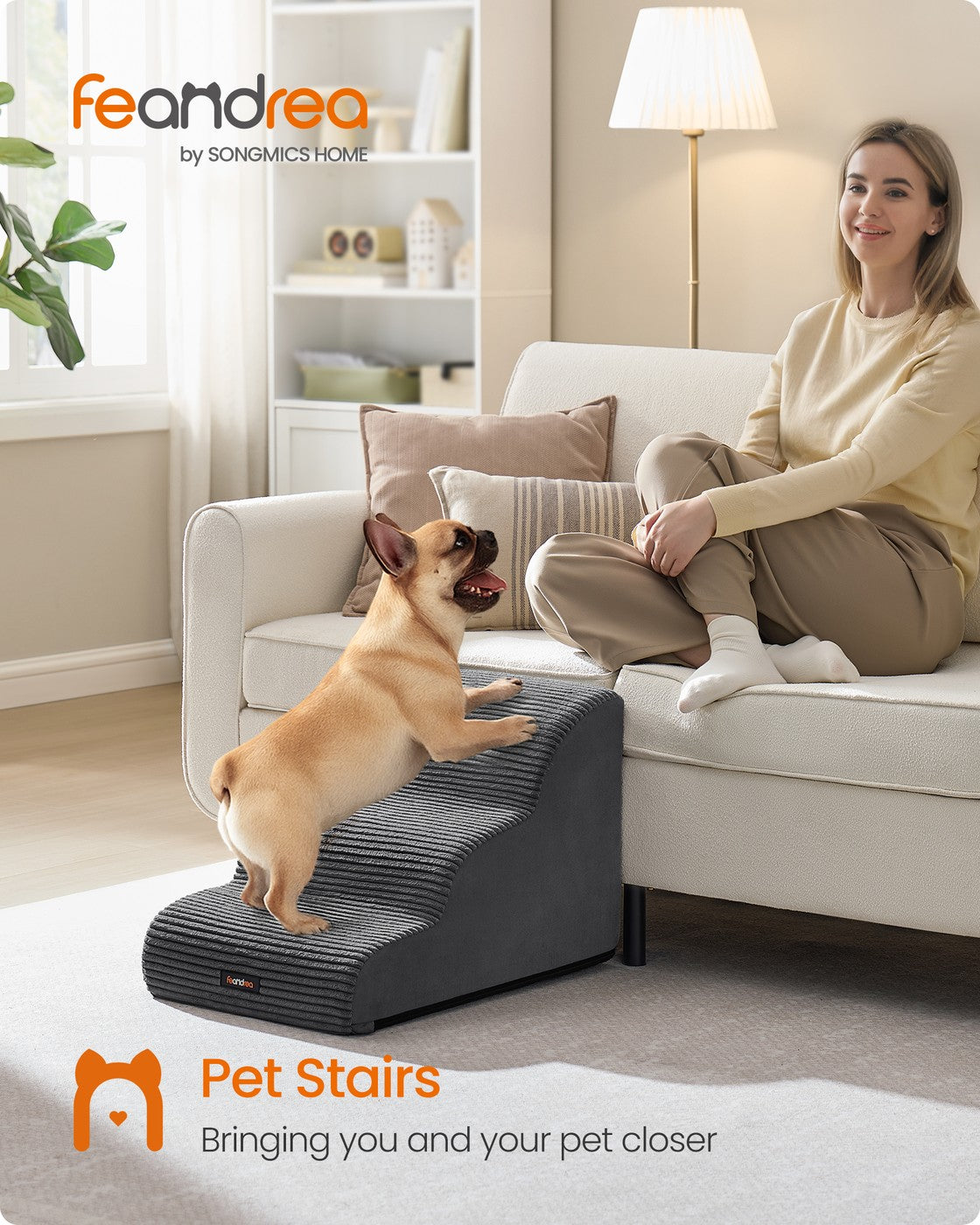 3-Step Dog Stairs Dog Steps for Bed Slate Grey - image 2