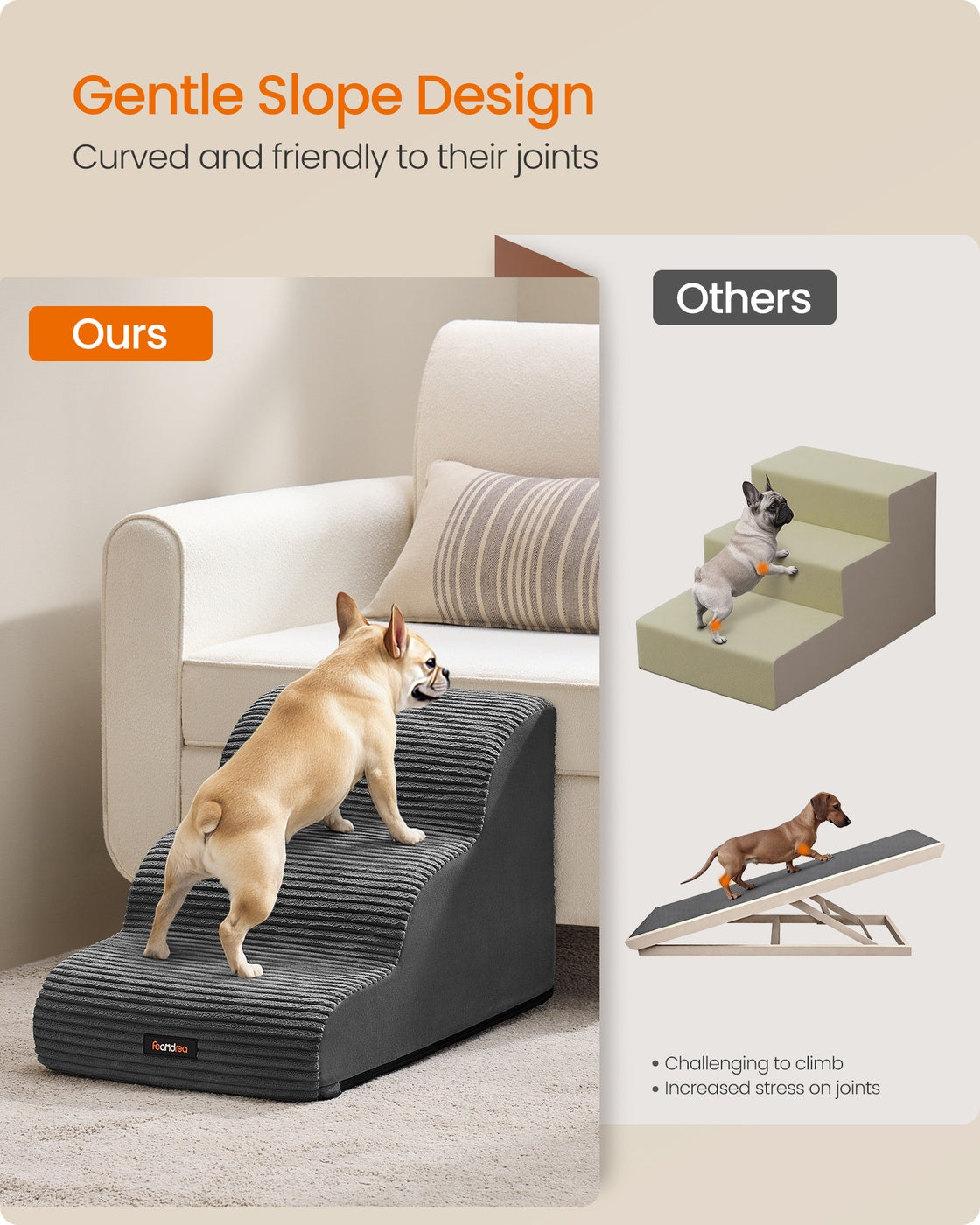 3-Step Dog Stairs Dog Steps for Bed Slate Grey - image 3