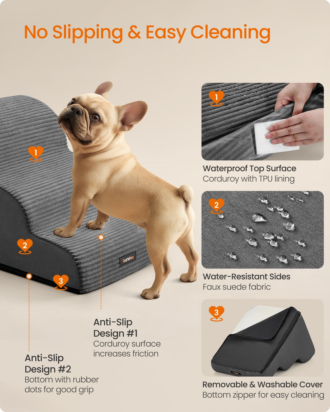 3-Step Dog Stairs Dog Steps for Bed Slate Grey - image 5