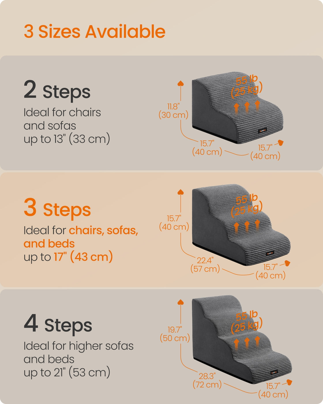 3-Step Dog Stairs Dog Steps for Bed Slate Grey - image 6