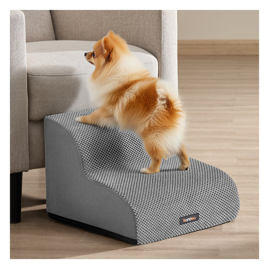 2-Step Dog Stairs Waffle-Patterned Corduroy Dog Steps for Bed Dove Grey - image 1