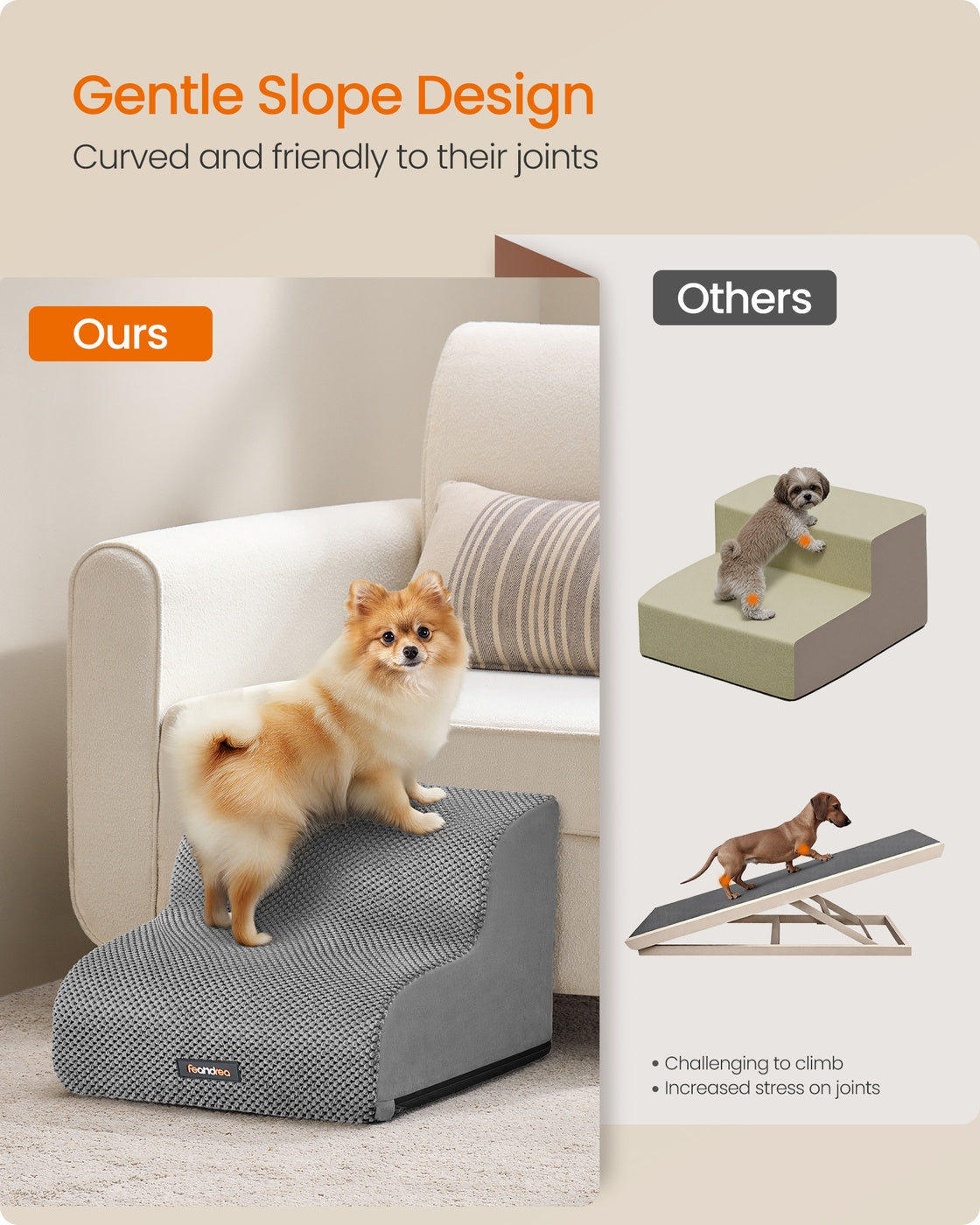 2-Step Dog Stairs Waffle-Patterned Corduroy Dog Steps for Bed Dove Grey - image 3