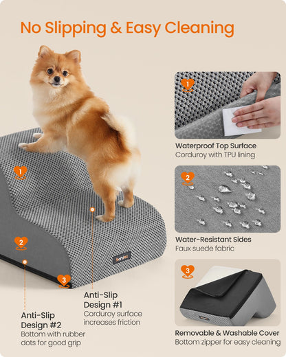 2-Step Dog Stairs Waffle-Patterned Corduroy Dog Steps for Bed Dove Grey - image 5