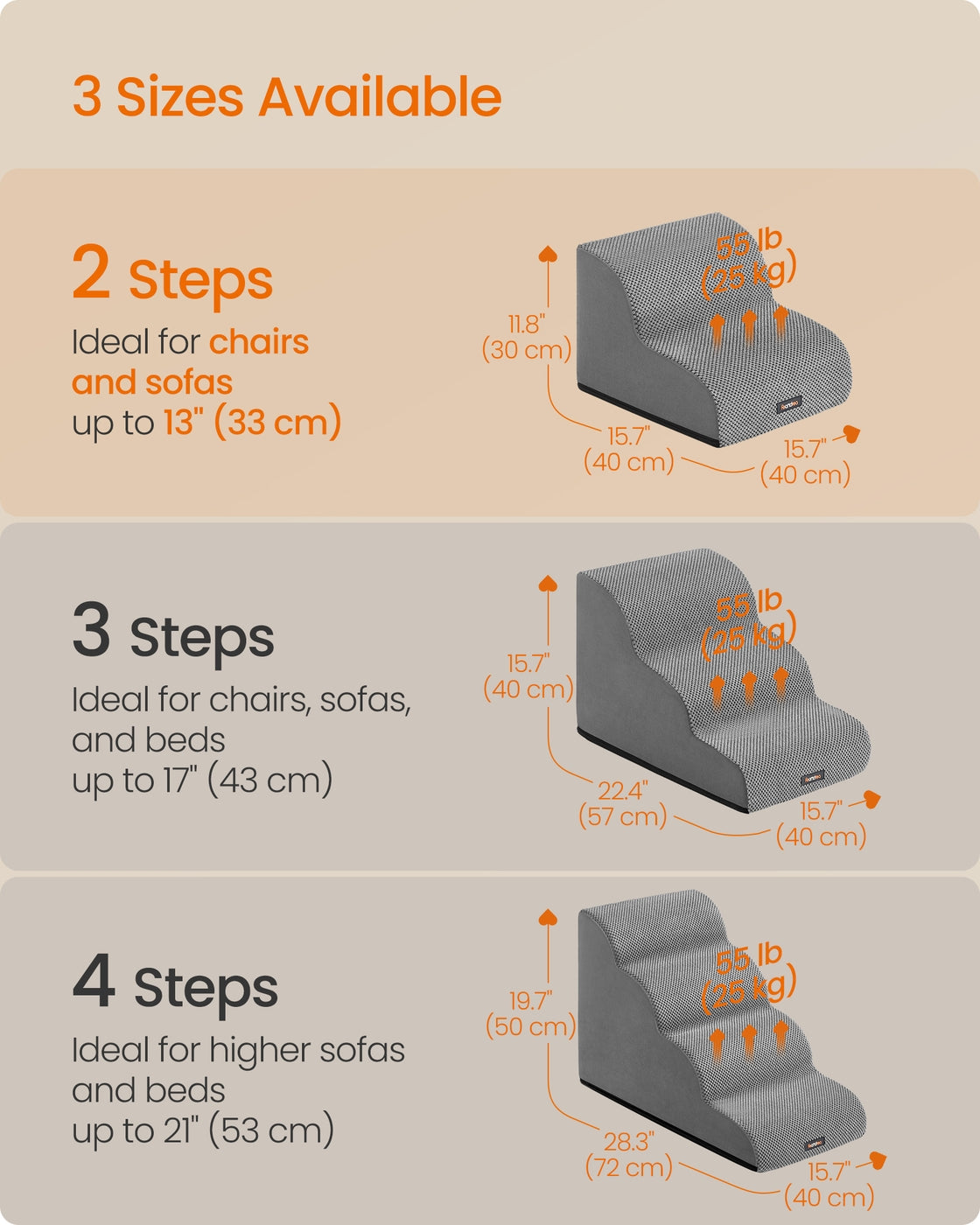2-Step Dog Stairs Waffle-Patterned Corduroy Dog Steps for Bed Dove Grey - image 6