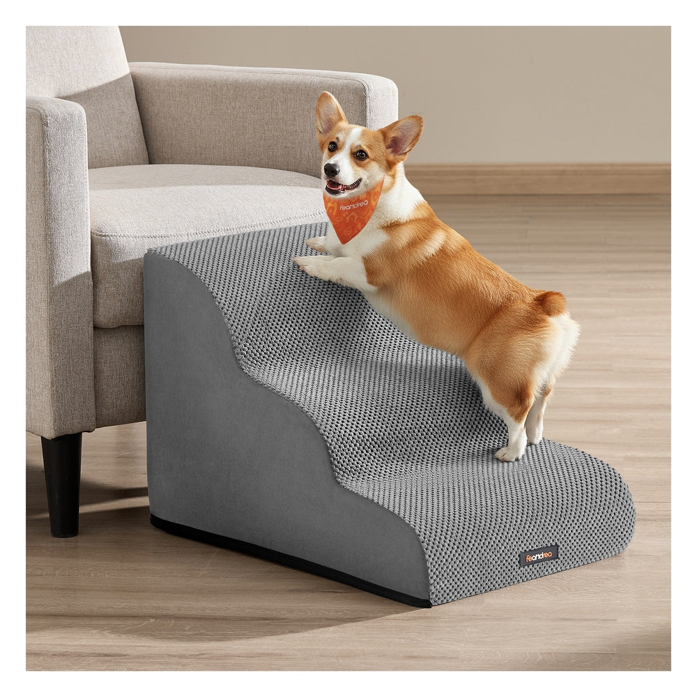 2-Step Dog Stairs Waffle-Patterned Corduroy Dog Steps for Bed Dove Grey - image 7