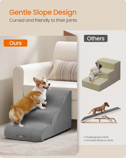 2-Step Dog Stairs Waffle-Patterned Corduroy Dog Steps for Bed Dove Grey - image 9