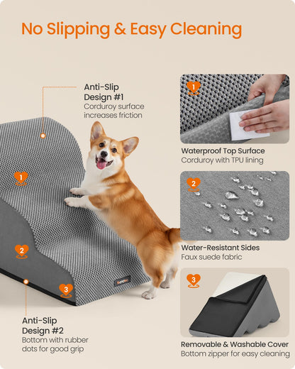 2-Step Dog Stairs Waffle-Patterned Corduroy Dog Steps for Bed Dove Grey - image 11