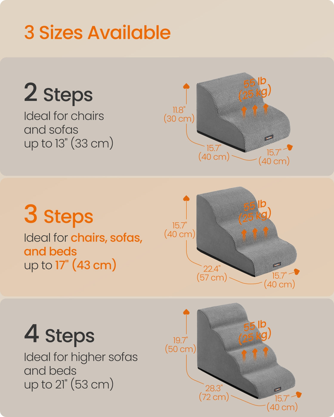 2-Step Dog Stairs Waffle-Patterned Corduroy Dog Steps for Bed Dove Grey - image 12
